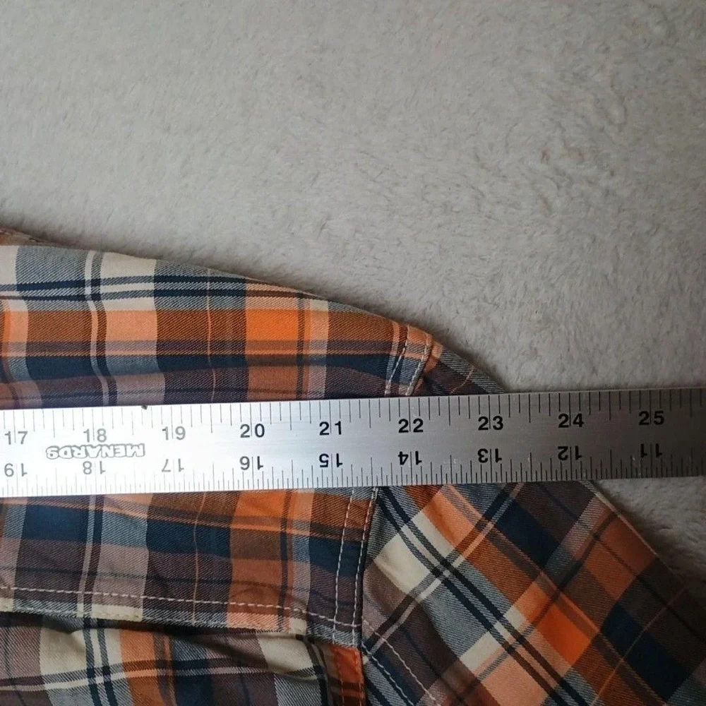 True Religion Shirt Mens 3XL Orange Plaid Button-Up Long Sleeve School Work